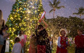 Islamorada Christmas tree blowing magical snow