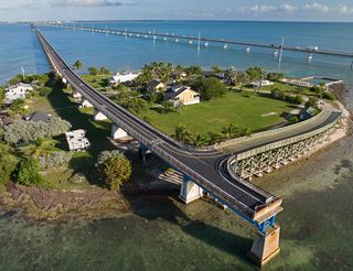 An aerial view of the Old Seven Mile Bridge.