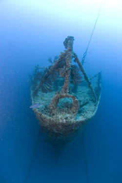 The front of the Spiegel Grove from its current upright position. Photo by Stephen Frink 