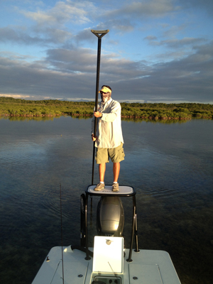 Florida Keys captain poling backcountry boat