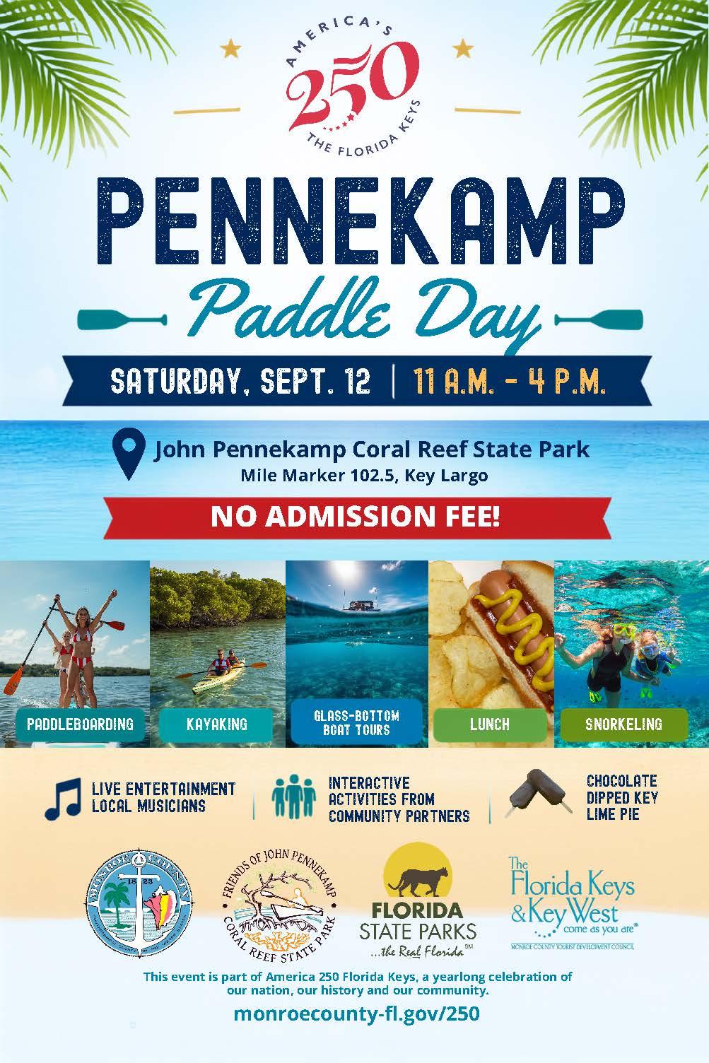 Pennekamp Paddle Day event poster with program highlights and timing details.