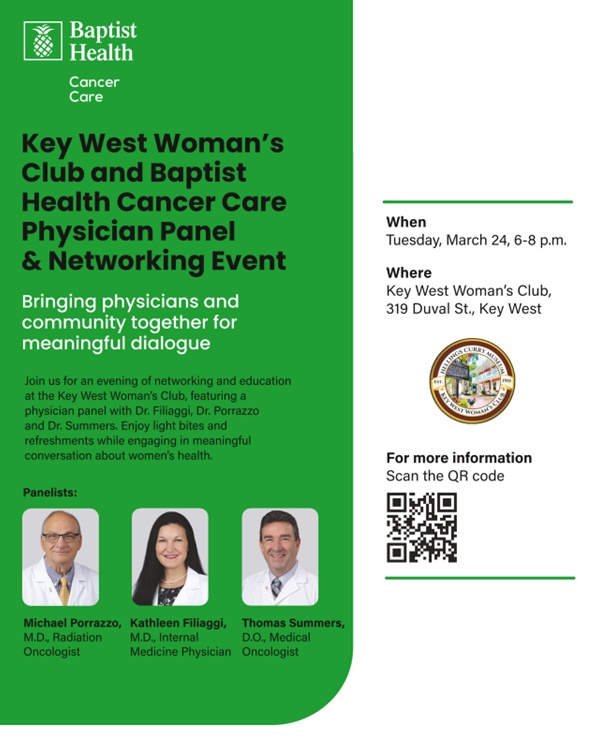 Key West Woman’s Club and Baptist Health Cancer Care Physician Panel & Networking Event
