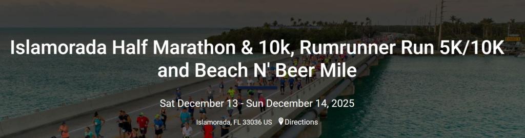 Islamorada Half marathon, 10K, Rumrunner Run & Beach N' Beer Mile