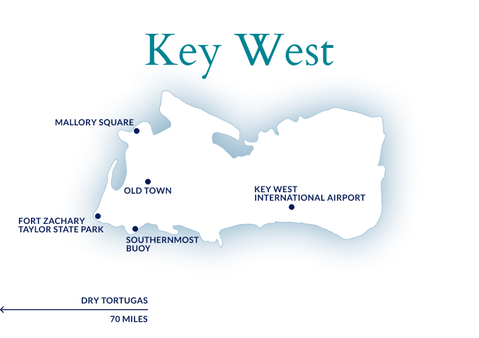 Map of Key West with labeled points of interest.