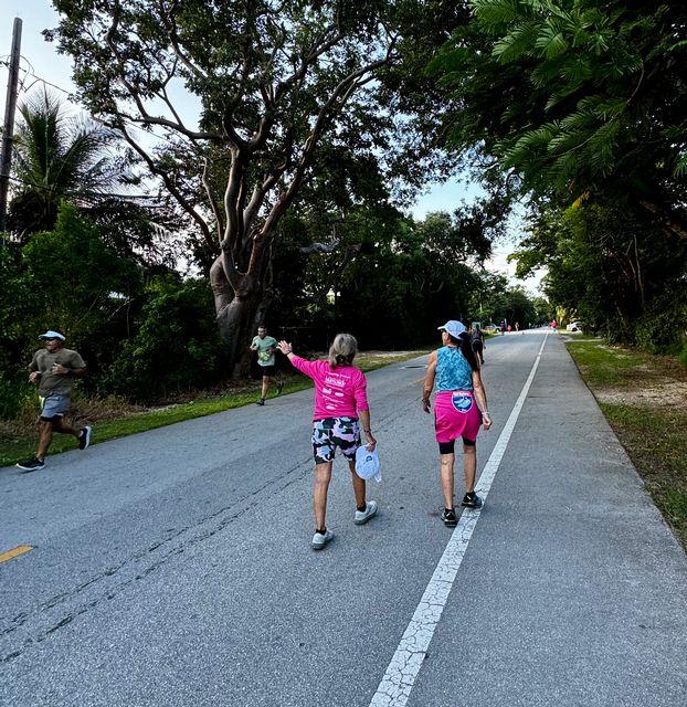 Runners on a tree-lined road during a race.