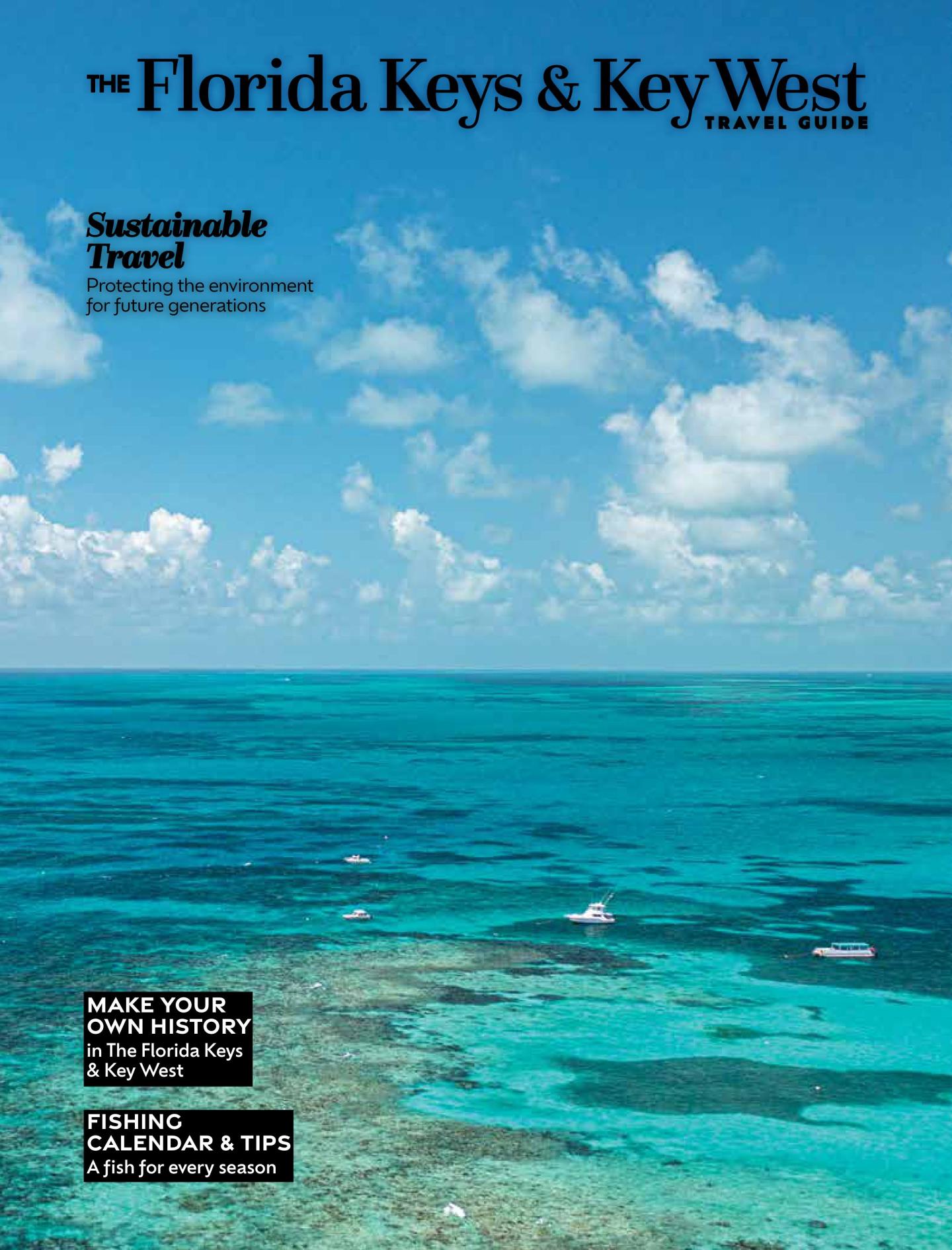 Tropical ocean with clear blue water and sky, scattered clouds above.