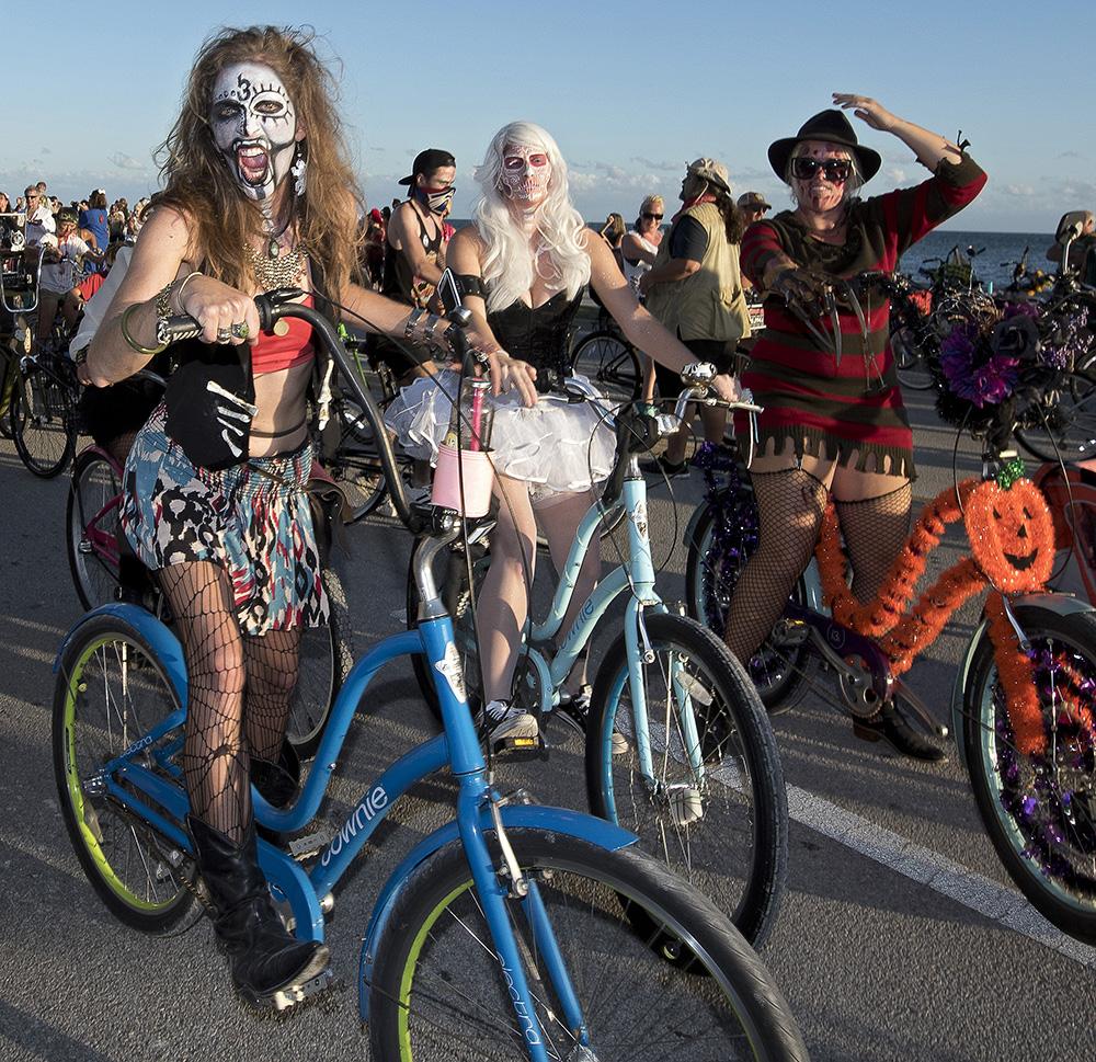 Cyclists in Halloween costumes participating in Zombie Bike Ride