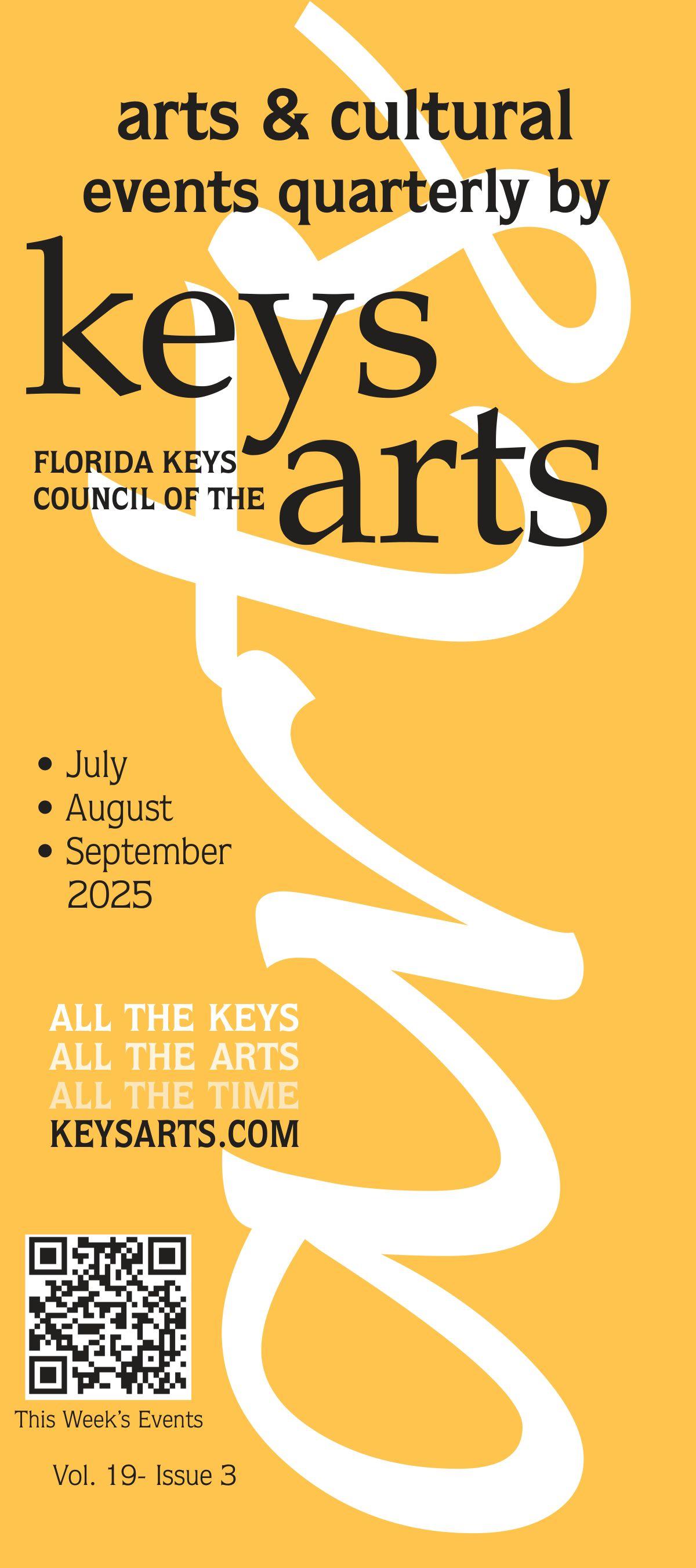 Yellow flyer for arts events by Keys Arts Council with dates listed.