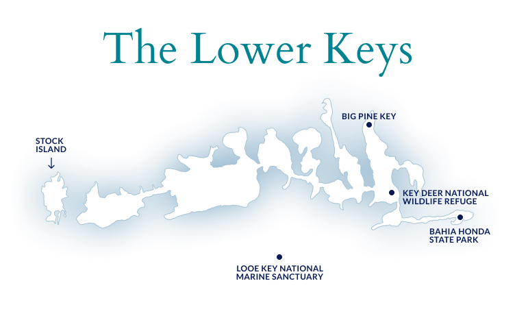 Map of the Lower Keys in blue and white.