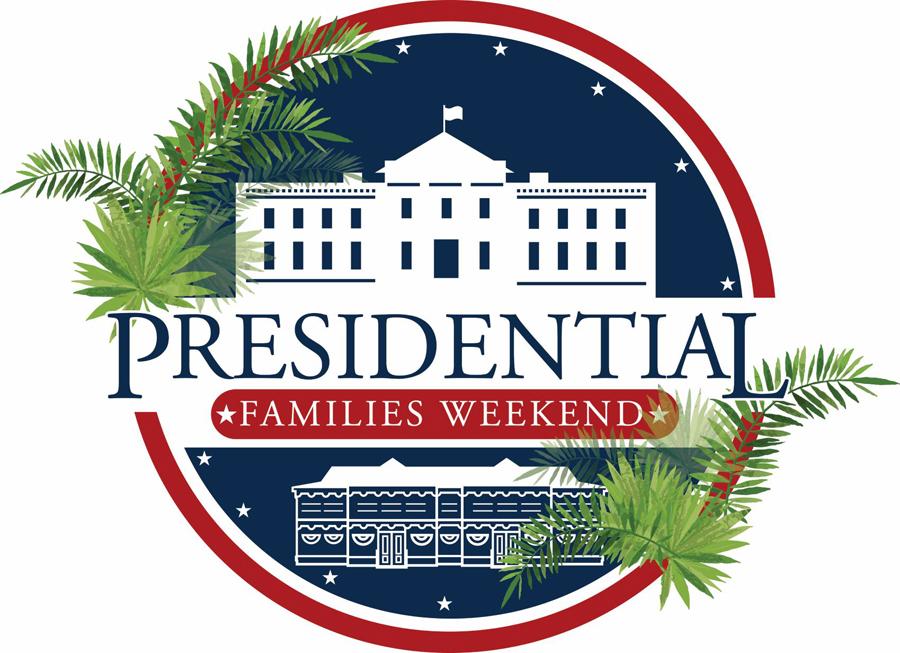 White House graphic with ferns, says "Presidential Families Weekend".