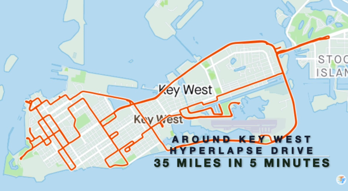 Map of Key West with a red travel route highlighted.