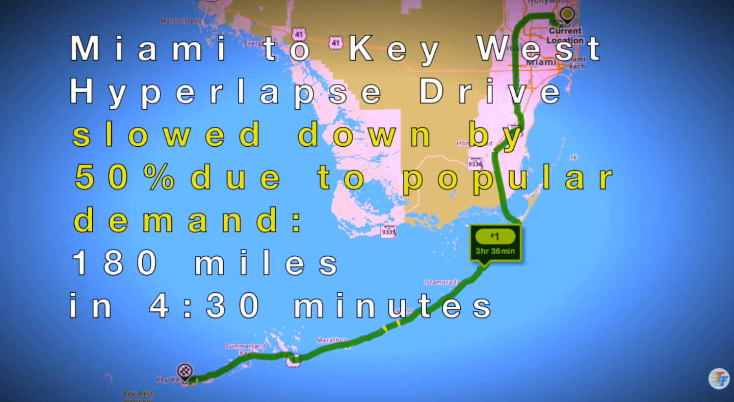 Map of Miami to Key West with a highlighted route in green.