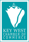 Teal logo with a conch shell and text: Key West Chamber of Commerce.