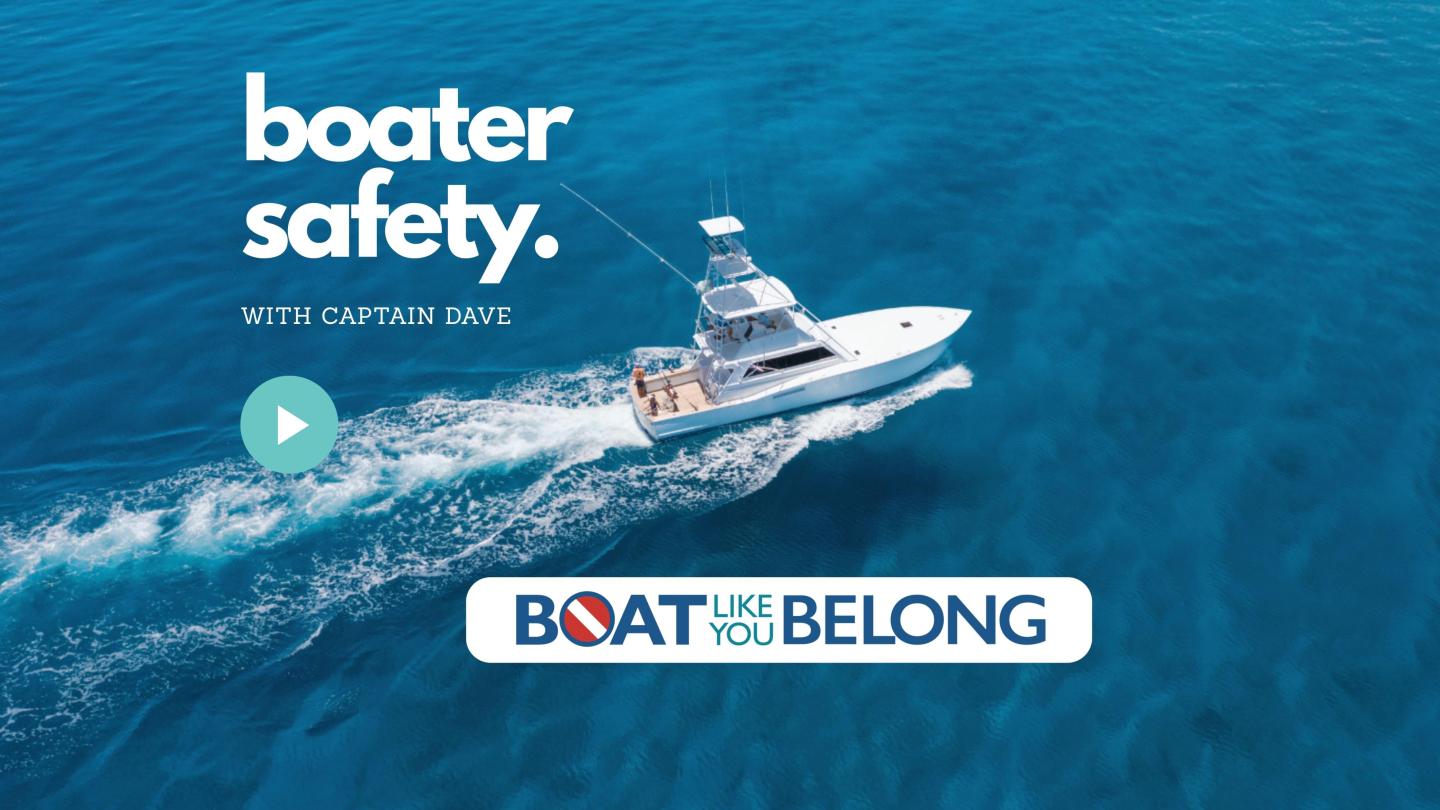 Boater Safety logo over a boat cruising on turquoise water, with BoatUS Belong badge.