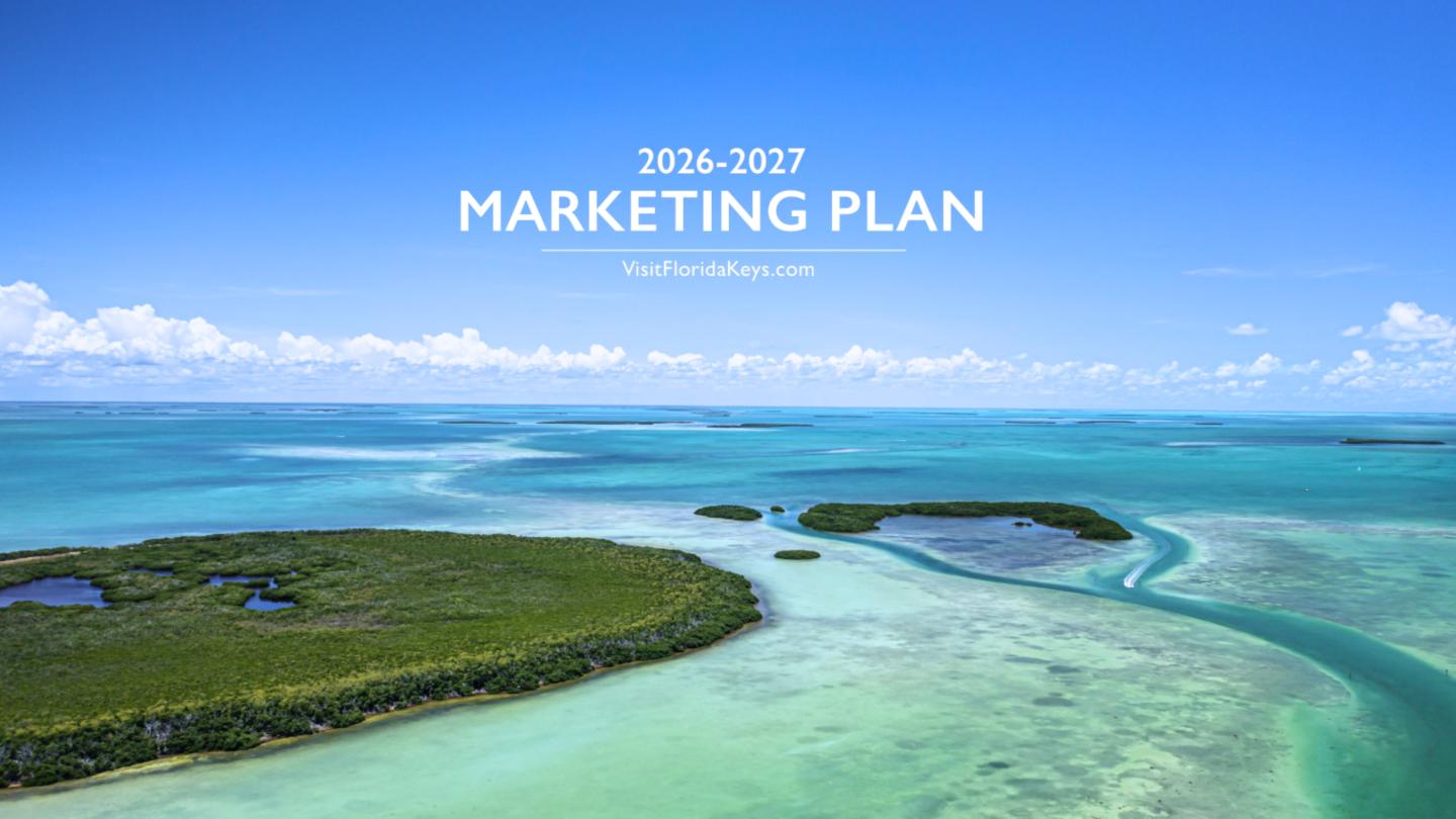 2026–2027 marketing plan text over aerial view of turquoise coastal lagoons