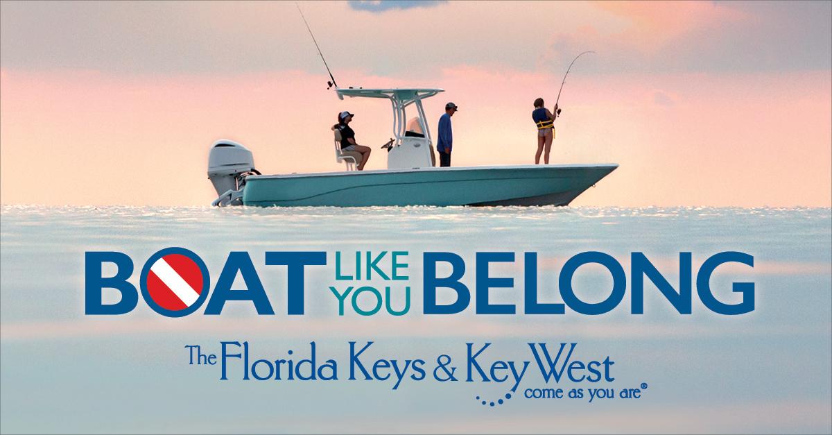 Boaters fishing at sunset above the Boat Club “You Belong” logo.