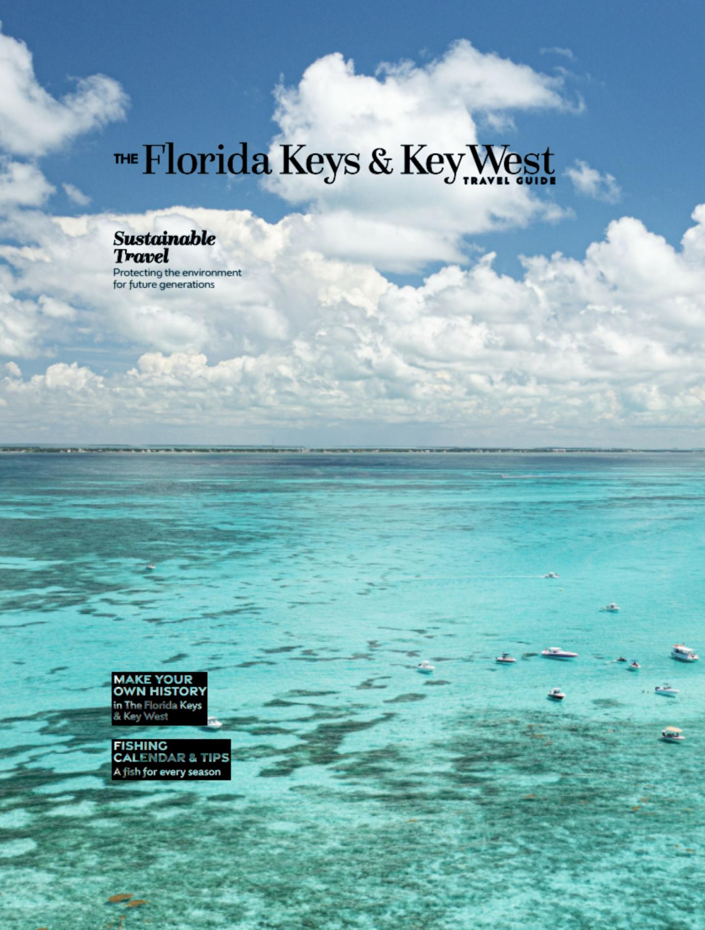 Florida Keys turquoise waters beneath a blue sky, with title text overlay