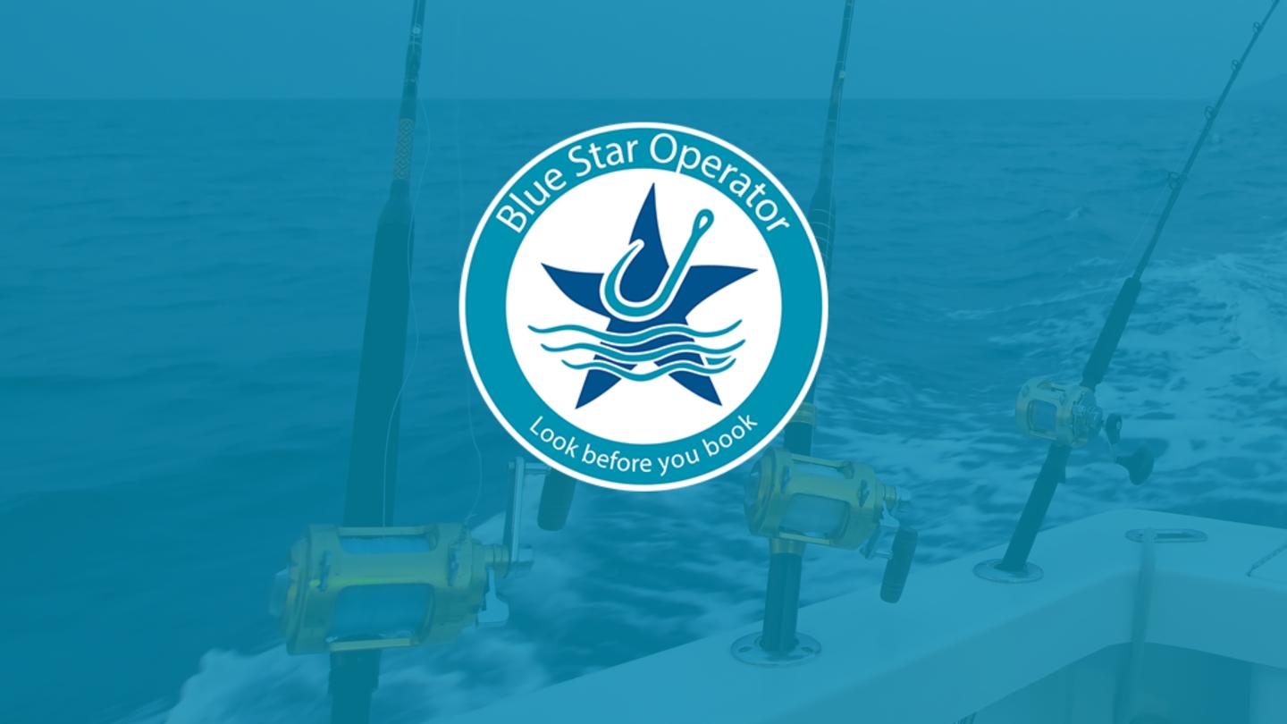 Blue star operator logo over an underwater research scene with divers and equipment.